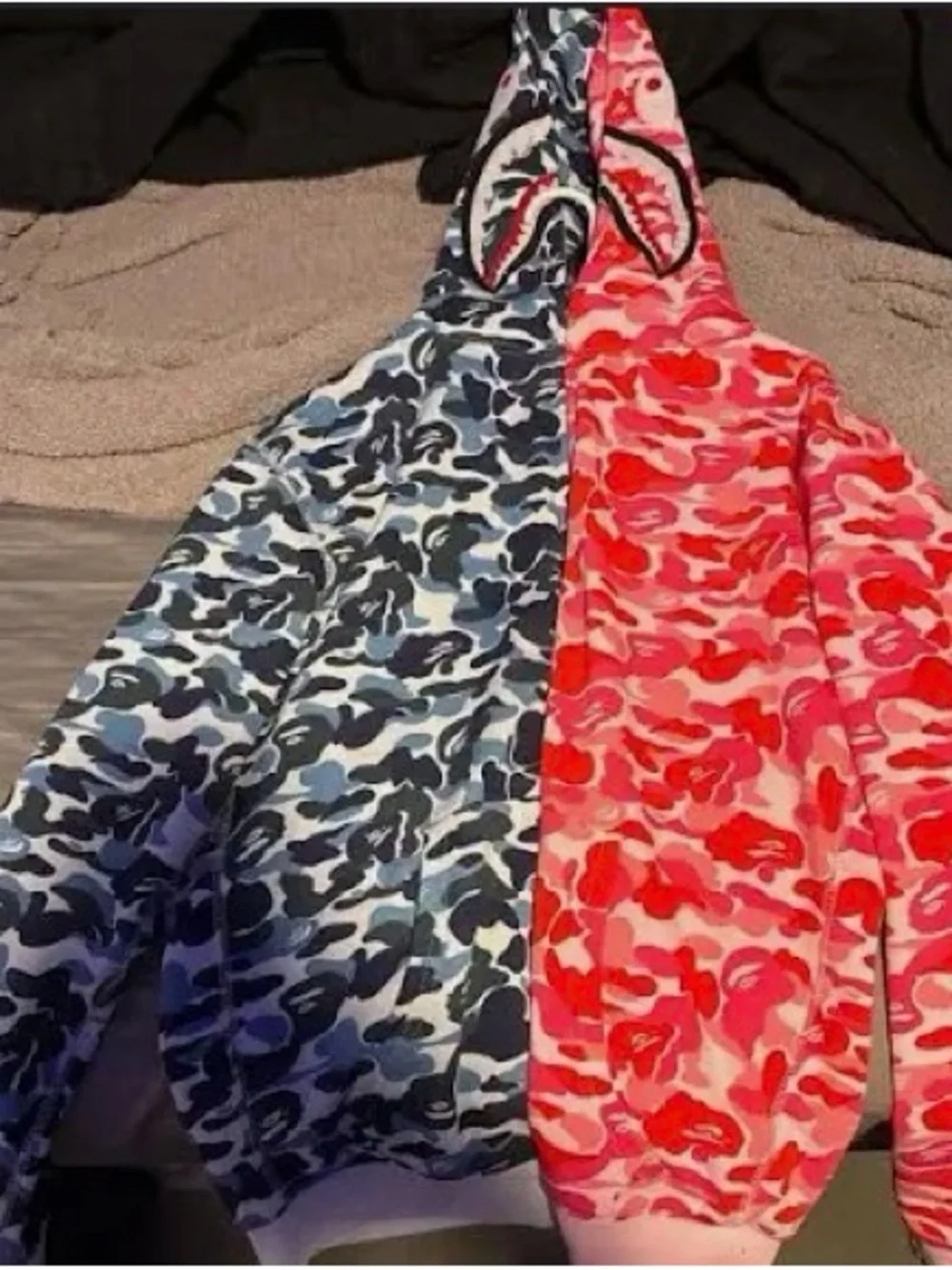 Bape Kids Grey Camo Zip Hoodie with Orange & Blue Accents